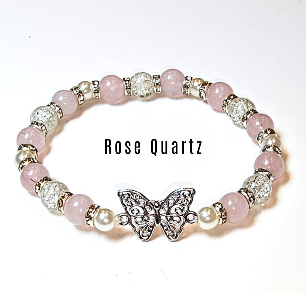 rose quartz butterfly bracelet